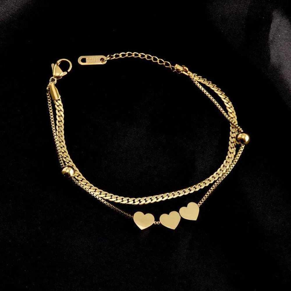 Bracelet with 18k Gold-Plated Double Curb Chain